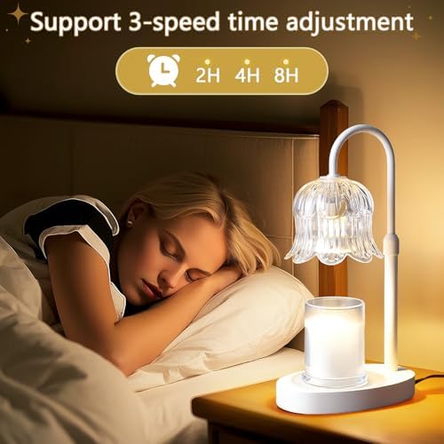 CRMILL Candle Warmer Lamp Electric Timer - Flower Candle Lamps Height Adjustable Home Bedroom Decor House White - Image 5