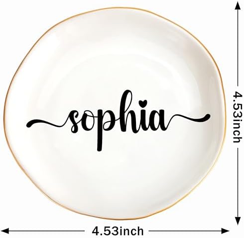 JoycuFF Sophia Personalized Name Ceramic Jewelry Tray, Mothers Day Christmas Anniversary Engagement Birthday Gifts for Women Couples, Trinket Dish for Rings Earrings Necklaces Bracelets Keys - Image 6