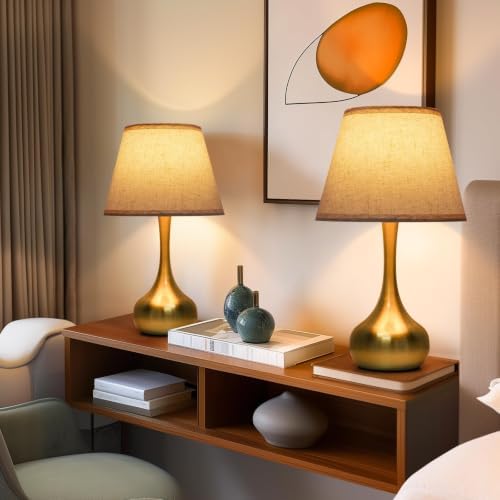 ONEWISH Touch Table Lamp for Bedroom, 3-Way Dimmable Gold Bedside Lamps for Nightstand with Fabric Shade,17.32'' Desk Lamp for Kids Reading, Home Office - Image 6