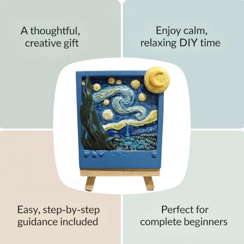 Dumblings 3D Painting Kit – DIY Coloring with Acrylic Paints & Brushes, Relaxing Mindful Craft for Home Decor or Fridge Magnet, Gift for Kids & Adults (3D Painting kit - Starry Night) - Image 6