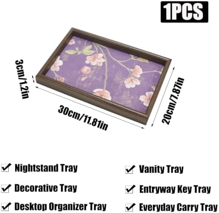 Wooden Valet Tray Floral Base Catchall Nightstand Organizer, Purple Blossom - Image 2