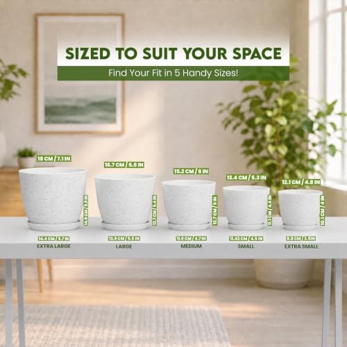 Plant Pots Indoor with Drainage 5 Pack Multi-Size Planters Set Spotty Grey - Image 2