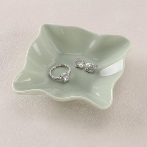 HOME SMILE Ceramic Ring Dish Green Wavy Square,Trinket Dish Ring Holder Jewelry Tray Cute Vanity Organizer Aesthetic Nightstand Bathroom Room Decor by HOMESMILE