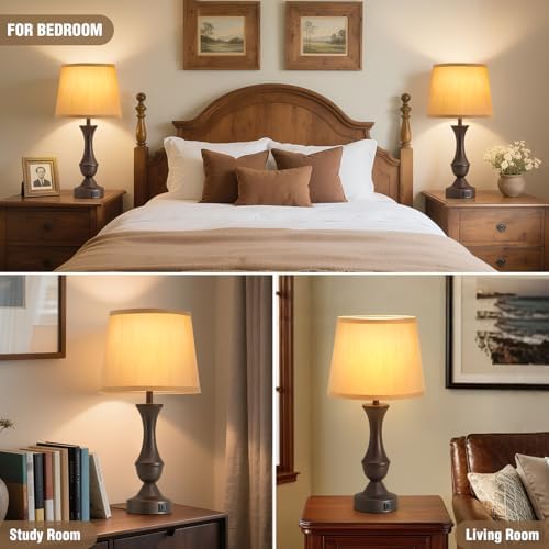 Luvkczc 22" Table Lamp Set of 2 - Farmhouse Vintage Brown Bedside Lamp - Image 7
