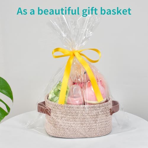 ABenkle Small Storage Basket, Mini Baskets with Handle, Cute Cotton Woven Baskets for Shelves, Boho Decorative Toy Storage Bin for Nursery, Spa, Empty Gift Basket - XS, Mixed Brown - Image 4