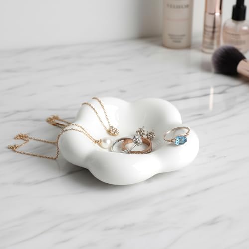 White Cloud Shape Ring Dish Jewelry Tray Organizer, Ceramic Accent Tray for Vanity, Small Decorative Trinket Dish (Pack of 2) - Image 4