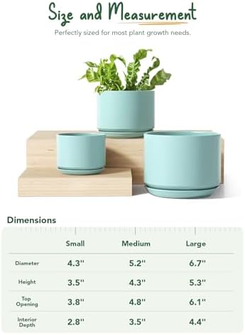 LE TAUCI Ceramic Plant Pots, 4.3+5.3+6.8 inch, Set of 3, Planters with Drainage Hole and Saucer, Indoor Flower Pot with Hole Mesh Pad, Gifts for Mom, Aqua - Image 5