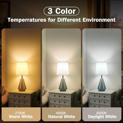 Small Bedside Table Lamp for Bedroom-Reading Desk Lamp Set of 2,with 3 Color Temperatures,15.5" Nightstand Ceramic Lamp with Fabric Shade for Kids Room,Living Room,Dorm,Home Office (Green+White ) - Image 2