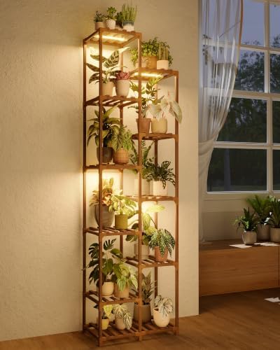 Bamworld Plant Stand with Grow Lights, 11 Tier Tall Large Wood Plant Shelf by Bamworld