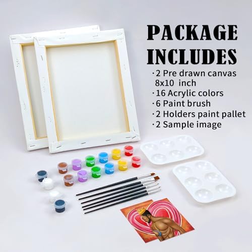 Paint and Sip Kit for Adults Date Night Painting for Couples Pre Drawn Canvas to Paint Art Party Set Afro Couple 2 Pack Valentine King and Queen 8 x10 in - Image 5