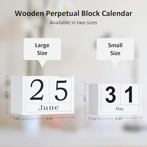 Wooden Block Calendar for Desk, Small Size Daily Desktop Perpetual Desk Calendar, Cute Date Display Desk Accessories for Home Office Decor, Teacher, Classroom, Reusable Yearly, White - Image 3