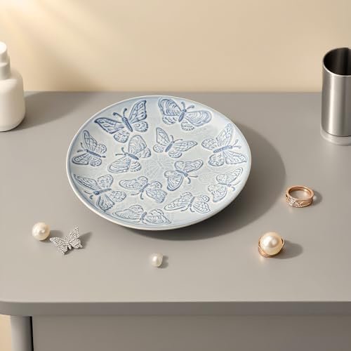 Ceramic Jewelry Dish, Decorative Tray for Rings Earrings Necklaces Bracelet Watch Keys, 4.50" Trinket Tray as Gifts for Women (Antique Butterflies) - Image 6
