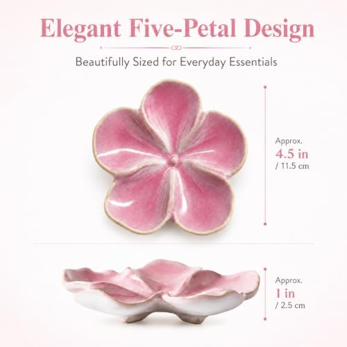 Ceramic Flower Jewelry Ring Trinket Dish Tray, Gifts for Women, Pearl Pink - Image 2