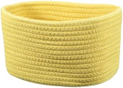 uxcell Small Woven Basket, 8.3x5.9x4.7 Inch Rectangular Rope Basket Decorative Gift Chest Box Cute Mini Woven Storage for Organizing Shelf Storage Bedroom Home Decor, Yellow by uxcell