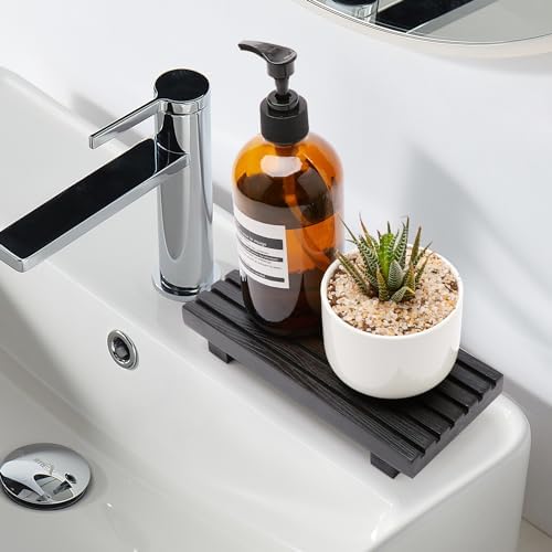 Black Bathroom Decor Wooden Counter Tray Sink Accessories Soap Dispenser - Image 5