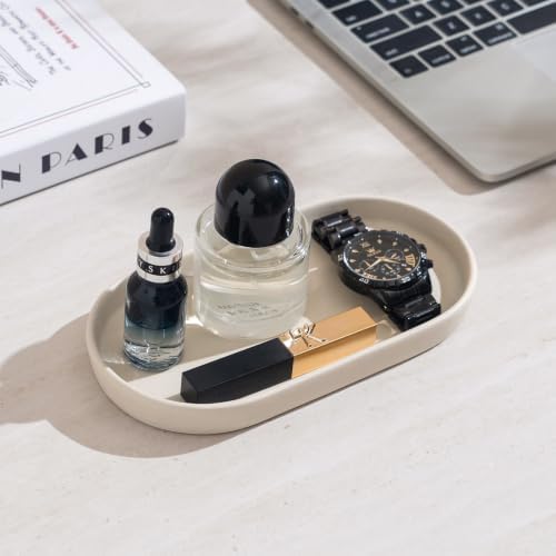2 Pack Matte Beige Round Soap Dispenser Tray - 8'' Ceramic Vanity Tray & Organizer Plate Set, Bathroom & Kitchen Countertop Decor for Soap Dispenser, Jewelry, Cosmetics, Sink - Image 7