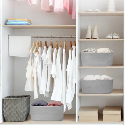 3 Pack Small Storage Baskets for Organizing, 11.8×7.8×5.1", Grey - Image 3