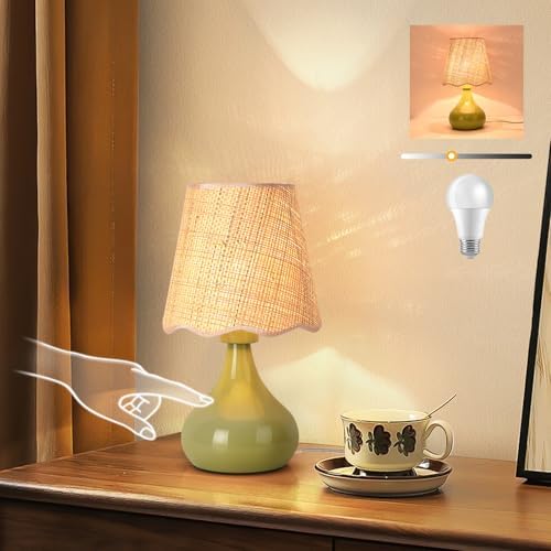Green Small Touch Control Table Lamp for Bedroom,Green Bedside Lamps for Nightstand,Cute Mini Small Table Lamps for Small Spaces with Scalloped Shade for Kitchen Counter,Bookshelf,Living Room by Unknown