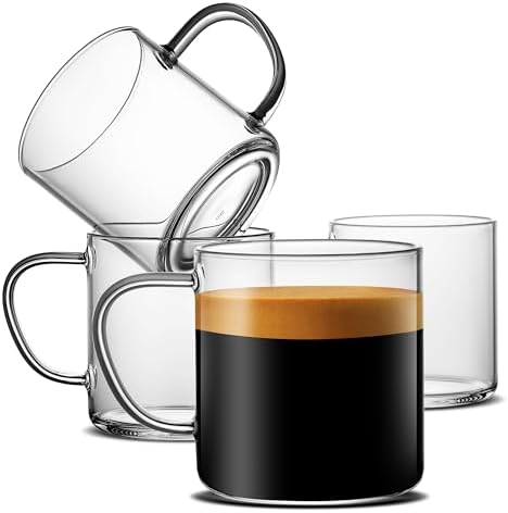 LUXU Glass Coffee Mugs, 14 oz Ice coffee cups,Clear Tea Cups Set of 4 by LUXU