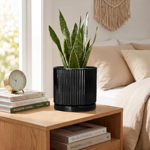Ceramic Pots for Plants, 6 Inch Plant Pots with Saucer, Black - Image 4