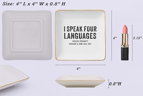 NZY I Speak Four Languages - Motivational Saying Trinket Tray Holder Ring Dish - Funny Sarcastic Dark Humor Gifts - White Elephant & - Image 5