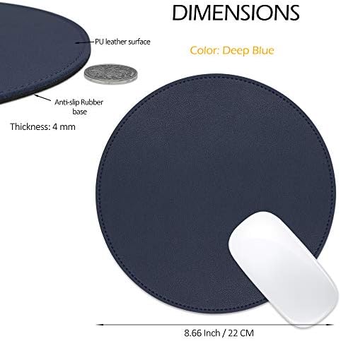 ProElife Premium Cute Round Mouse Pad Mat Waterproof PU Leather 8.66-Inch Mousepad with Anti-Skid Base Stitched Edge for Home Office Gaming Computer Laptop Accessories (Blue) - Image 2
