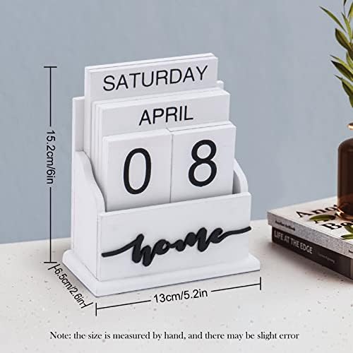 Notakia Perpetual Calendar Wooden Calendar Blocks Vintage Wood Block Calendar for Home Office Desk Accessories Week Month Date Display (White Home Calendar) - Image 6