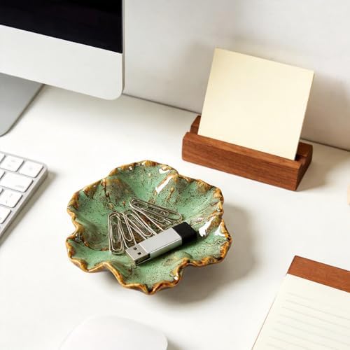 Flower Shaped Ceramic Jewelry Tray, Decorative Trinket Dish for Rings Earrings Necklaces, 5 Inch Ceramic Catchall Tray for Vanity Bathroom, Gift for Women (Green) - Image 6
