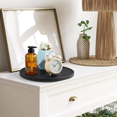 12 Inch Wood Round Tray, Wooden Decorative Bathroom Coffee Table Tray Centerpiece Candle Holder for Black Kitchen Dining Room Home Decor Coffee Table Decor and Accessories - Image 7
