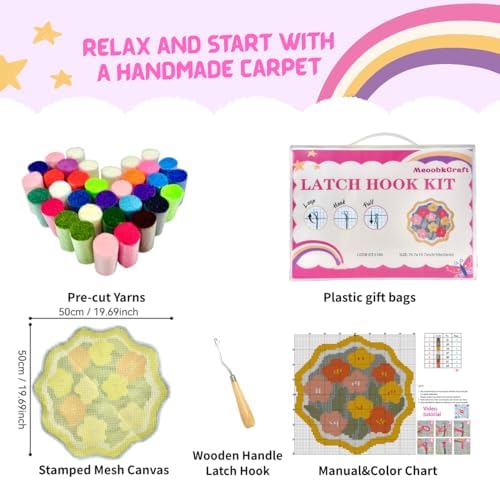 MeoobkCraft Luminous Bloom for Latch Hook Kits for Adults Beginners Sunflower Pre-Printed Latch Hook Rug Kits Embroidery Cross-Stitch for Home Home Decoration 19.7 x 19.7in - Image 4