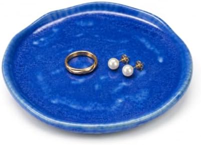 Ceramic Jewelry Dish, Blue Crystallized Glaze Ring Tray by Unknown