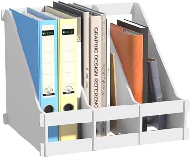 Bamboo Desk File Organizer, 3 Compartment Magazine Holder for Home Office(White) by Unknown