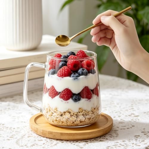 Glass Coffee Mugs with Spoons, 18 oz Glass Coffee Cups Set of 2, Clear Borosilicate Glass Mugs with Handles for Cappuccino, Tea, Latte, Hot/Cold Beverages, Wine, Americano - Image 7
