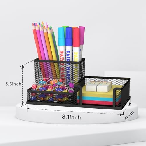 SUPEASY Pen Holder Desk Organizer, Office Supplies Pencil Holder with 3 Compartments, Desk Accessories and Workspace Organizers for Home School Classroom, Black - Image 3