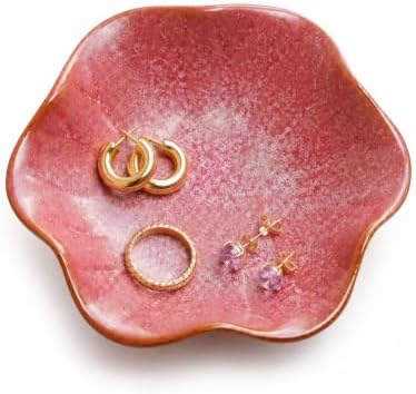 Pink Ceramic Lotus Leaf Jewelry Dish Tray, Ring Dish Gift for Women by GISK