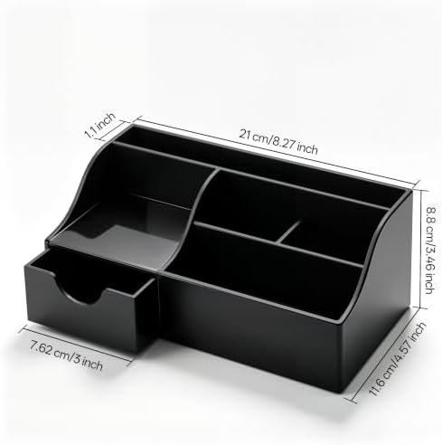 HBlife Acrylic Desk Organizer with Drawer, Pen & Pencil Holder, Multifunctional Desktop Caddy for Office Supply and Organization (Black) - Image 3