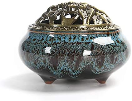 Ceramic Incense Burner, Coil Cone Stick Incense Burner Holder, Home Ornaments Incense Seat, Disc Censer Zen Decor (Fambe Blue) by RchNow