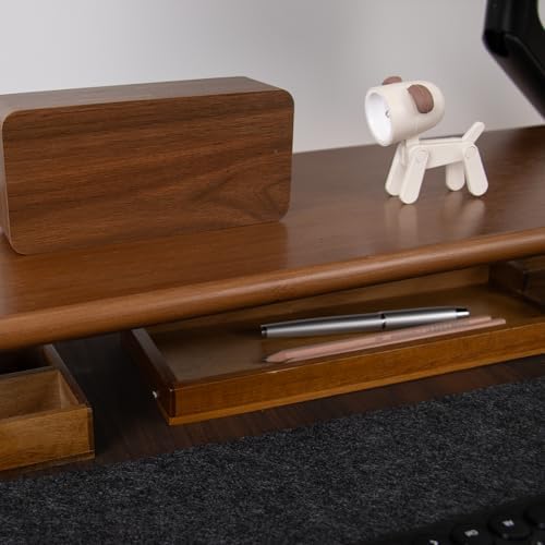 Bamboo Monitor Stand Riser, Brown Desk Shelf with Acrylic Legs - Image 6