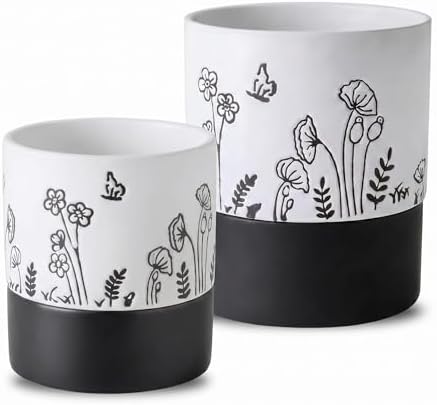Nihow Self Watering Pots for Indoor Plants,4.5+6 Inch,White Hand Painting by Nihow