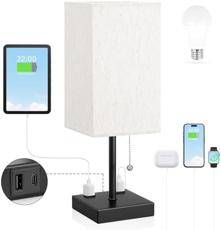 Bedside Lamp for Bedroom - 3 Color Temperatures, USB A+C, 2 AC Outlets - Image 2