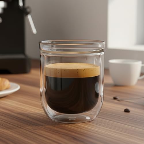 Aquach 8oz Double Walled Glass Espresso Cups Set of 2, Insulated Small Mugs - Image 2