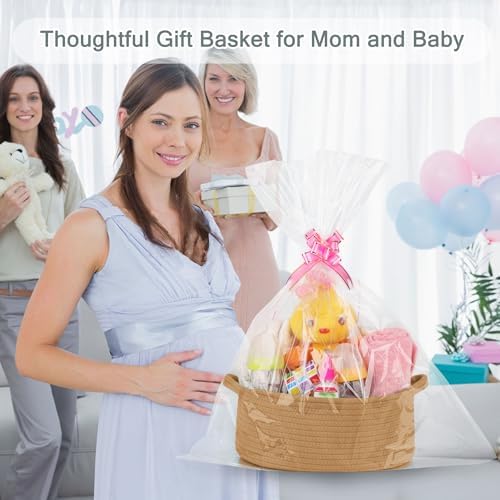 COMSE Empty Small Gift Basket with Bag & Ribbons, Camel - Image 3