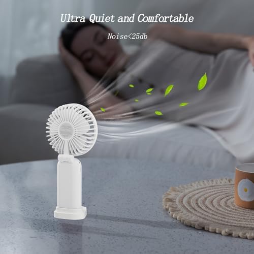 GOCKERA Portable Fan, 4200mAh Battery Operated Fan, 5 Speeds&Digital Display, Makeup Fans for Women with Base, 180°Foldable 3in1 Handheld/Neck/Desk Fan for Outdoor Indoor,Ultra Quiet (White) - Image 6