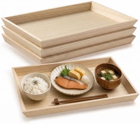 Hammont Wooden Serving Trays Set of 4, 11x8x1.25 inches Natural Wood Serving Tray for Home Decor, Decorative Wooden Trays for Coffee Table, Ottoman, Kitchen Counter, Dining Table & Organization by Hammont