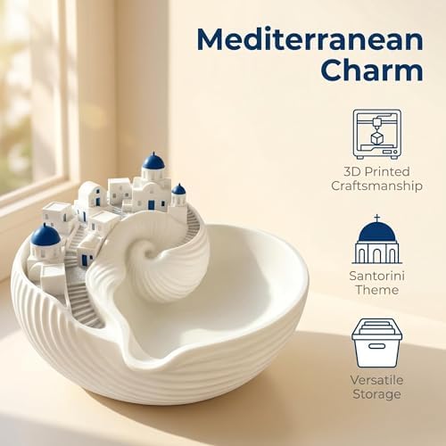 Santorinistyle Catchall Bowl, 3D Printed Greek Island Organizer for Keys, Blue Dome Building Conch Catchall Bowl, Architecture Style Decorative Shell Tray for Keys Coins & Jewelry(2pcs) - Image 5
