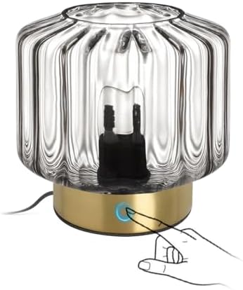 Touch Table Lamp for Bedside, Smoke Gray Glass Table Lamps Mid Century Modern Table Lamp Gold nightstand lamp Mini Desk lamp for Bedroom Living Room Office by Auwieou