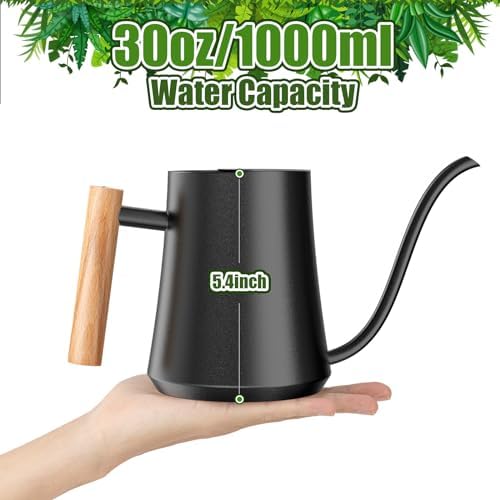 Green Moon 1L/35oz Metal Watering Can Indoor with Long Spout, Black - Image 3