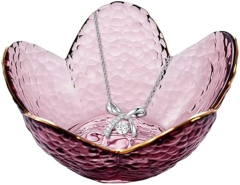 Small Purple Flower Jewelry Dish, Glass Jewelry Ring Tray Trinket Bowl, Nightstand Decor Ring Holder for Women, Wedding, Birthday, Mother's Day Gifts for Women by Koyzsen