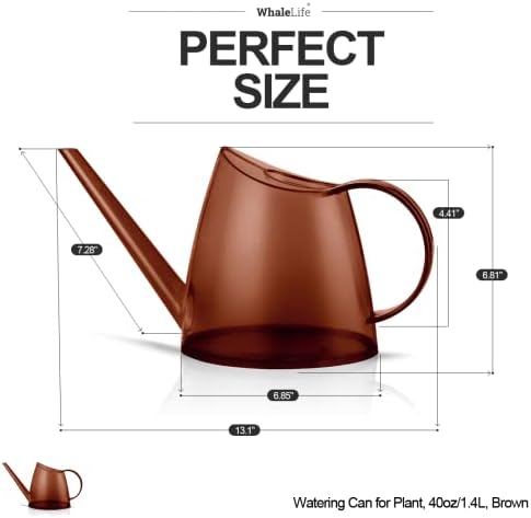 Small Indoor Plant Watering Can Long Spout 1.4L Brown - Image 3