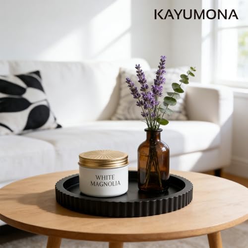 Modern Decorative Tray for Coffee Table, 11" Wooden Black Round Small Decor Tray for Candle, Perfume, Vanity, Kitchen Island Counter & Table Centerpiece - Image 5